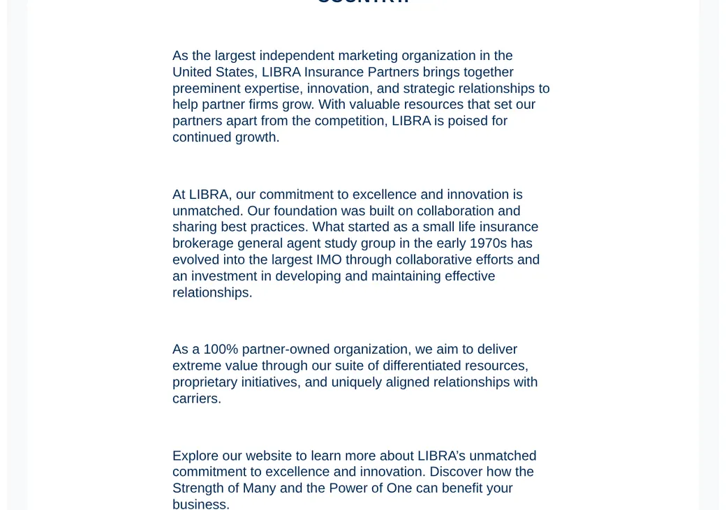 Screenshot of LIBRA Insurance Partners' product page at libraip.com