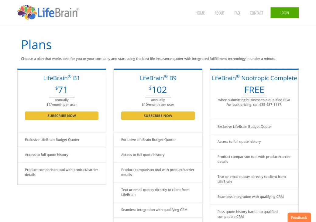 Screenshot of LifeBrain's product page at lifebrain.io