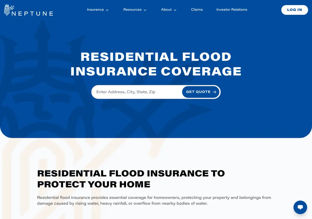 Screenshot of Neptune Flood's product page at neptuneflood.com