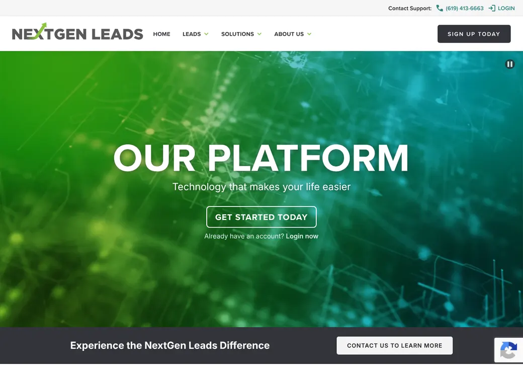 Screenshot of NextGen Leads' product page at nextgenleads.com