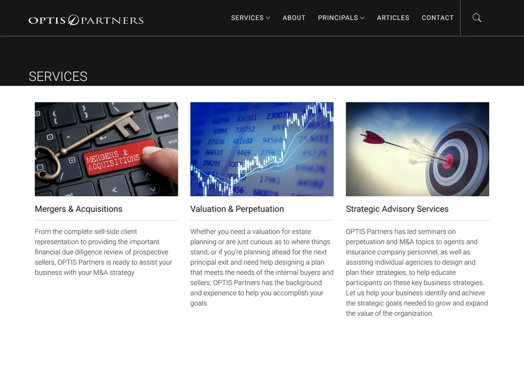 Screenshot of OPTIS Partners' product page at optisins.com