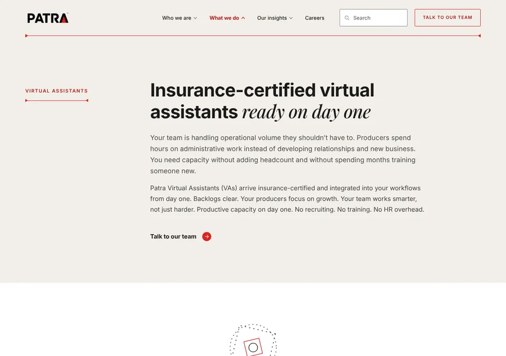 Screenshot of Patra's home page at patracorp.com
