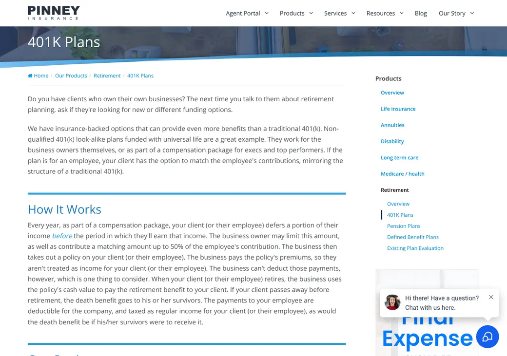 Screenshot of Pinney Insurance's pricing page at pinneyinsurance.com