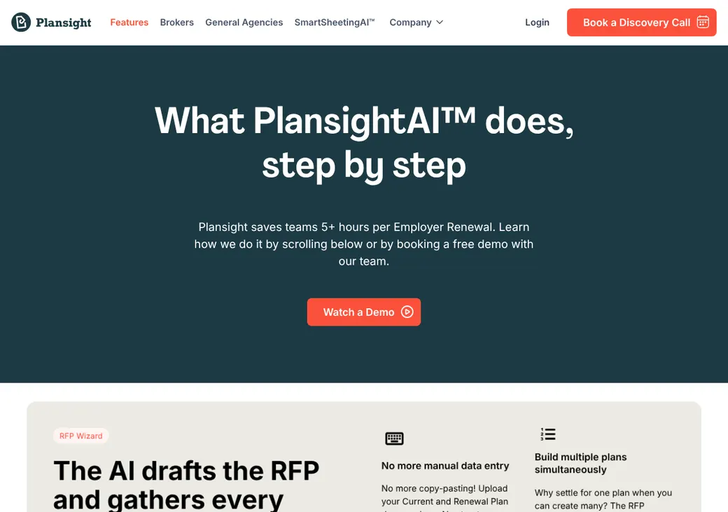 Screenshot of Plansight's product page at plansight.com