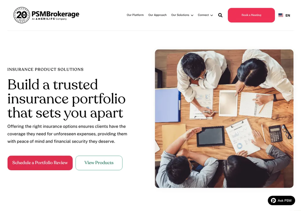 Screenshot of PSM Brokerage's product page at psmbrokerage.com