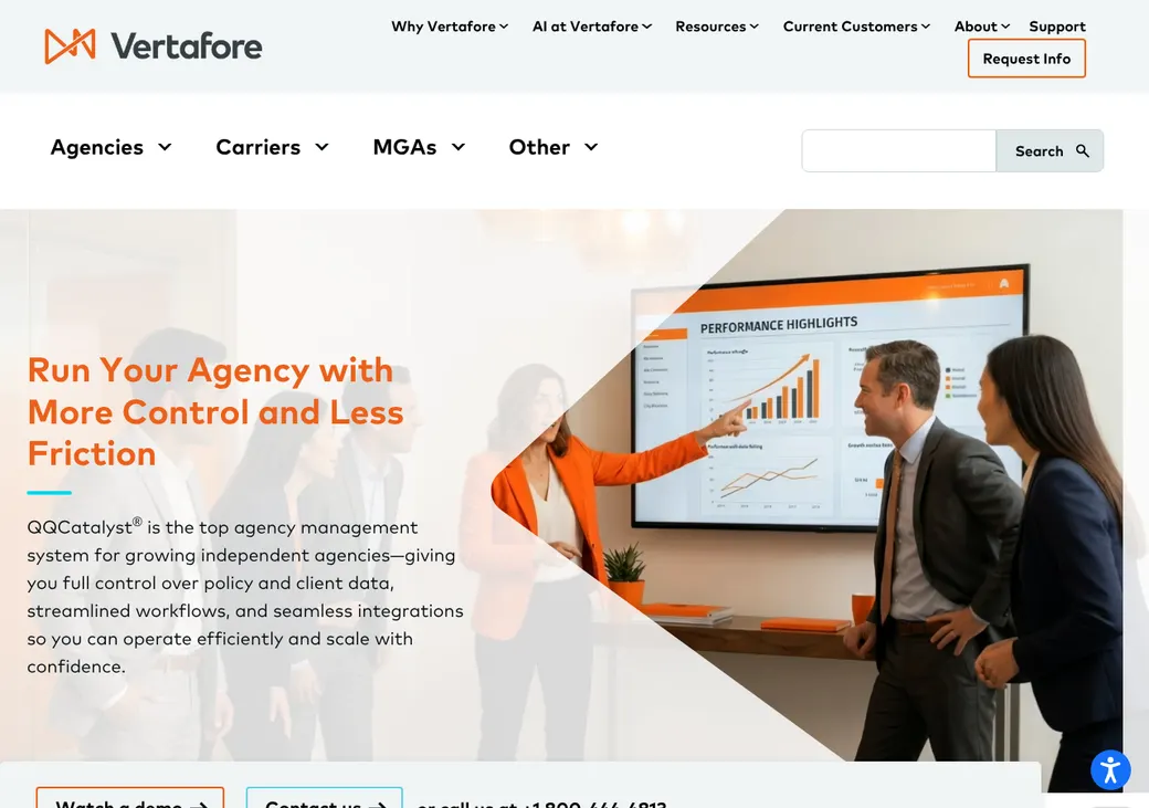 Screenshot of QQCatalyst's product page at vertafore.com
