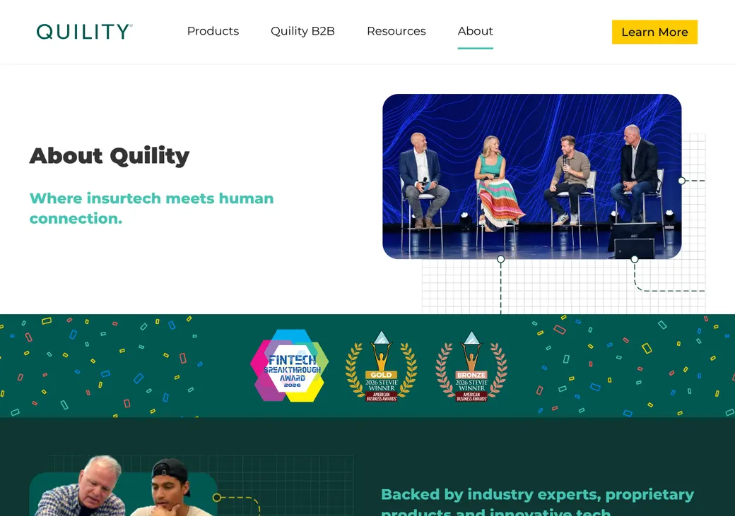 Screenshot of Quility and Symmetry Financial Group's home page at quility.com