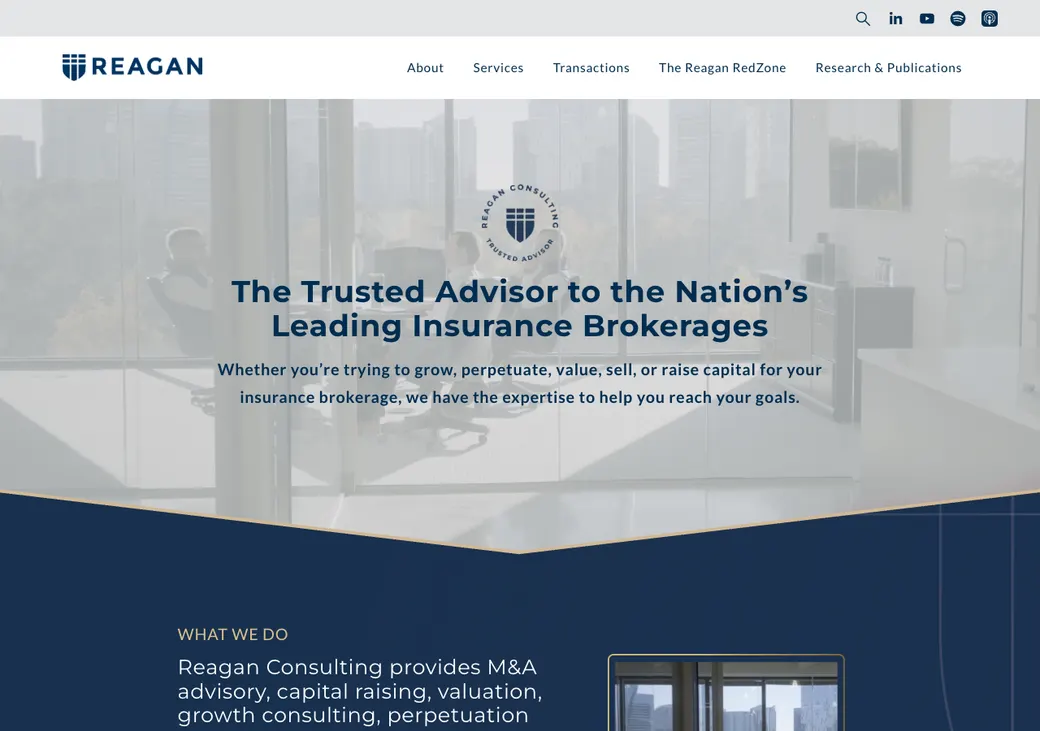 Screenshot of Reagan Consulting's home page at reaganconsulting.com