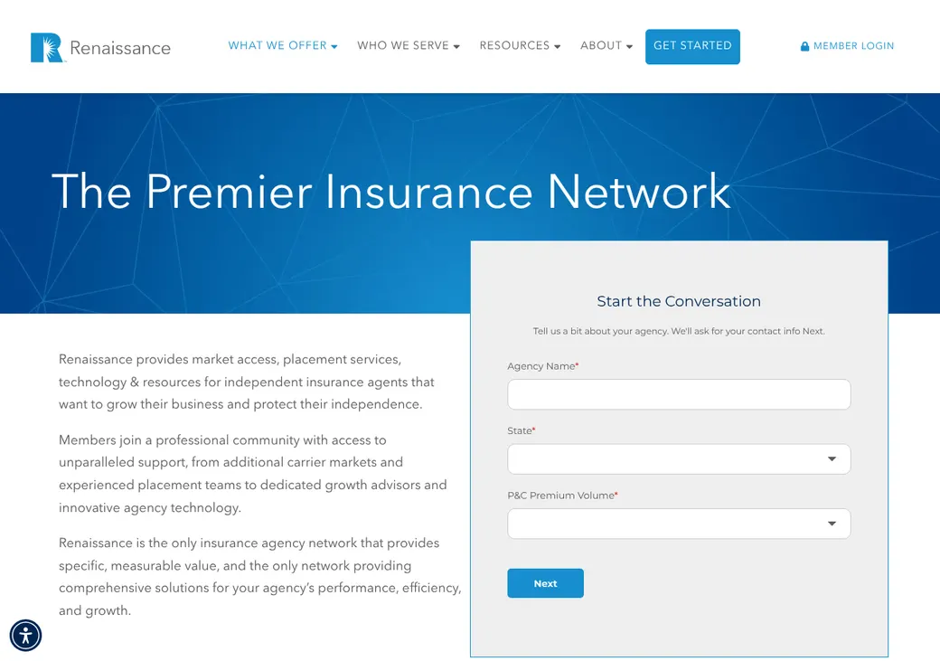 Screenshot of Renaissance's product page at renaissanceins.com