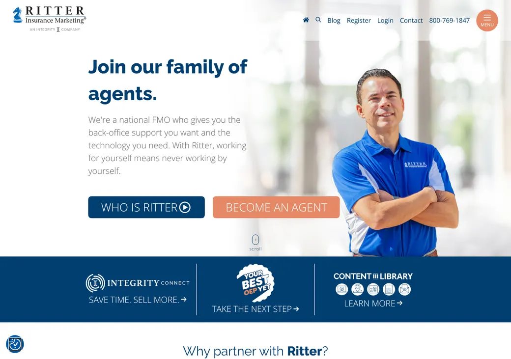 Screenshot of Ritter Insurance Marketing's home page at ritterim.com