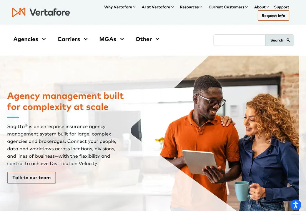 Screenshot of Sagitta's product page at vertafore.com