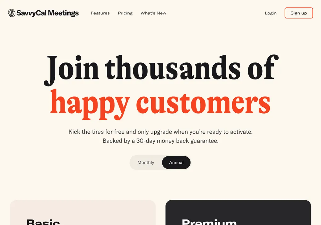 Screenshot of SavvyCal's pricing page at savvycal.com