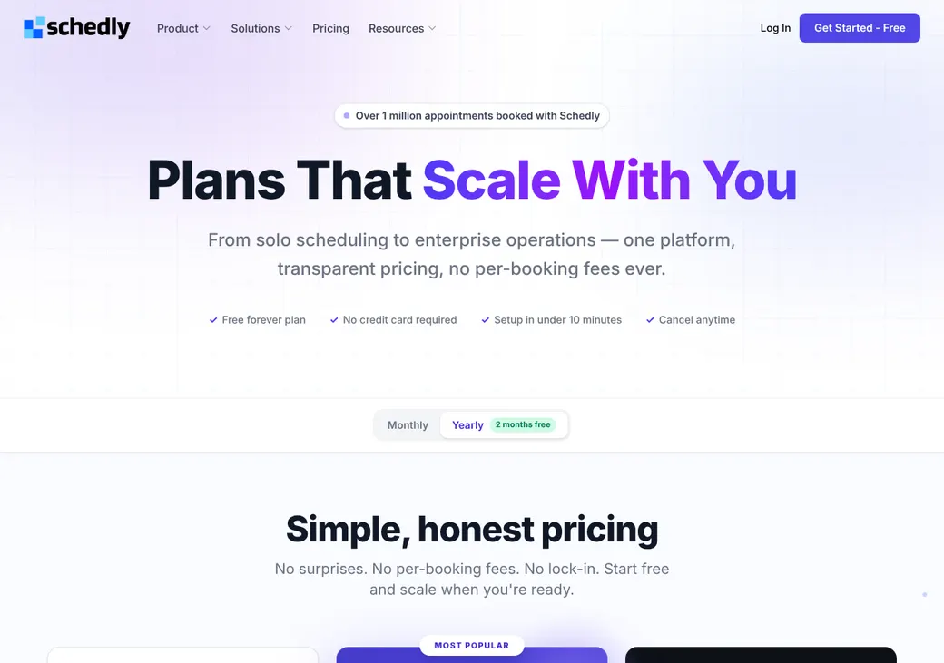 Screenshot of Schedly's pricing page at schedly.io
