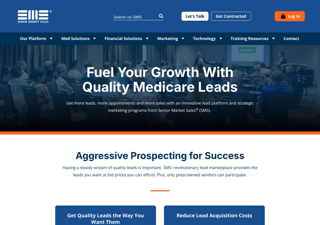 Screenshot of Senior Market Sales' product page at seniormarketsales.com