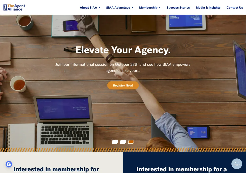 Screenshot of SIAA's home page at siaa.com