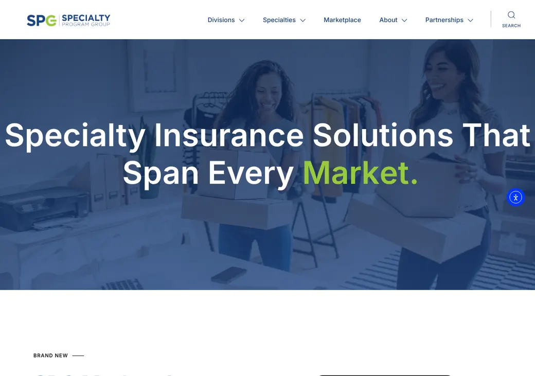 Screenshot of Specialty Program Group's home page at specialtyprogramgroup.com
