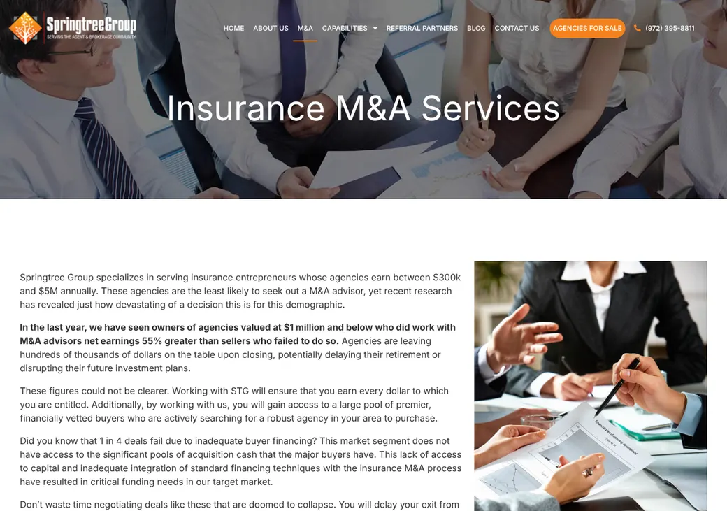 Screenshot of Springtree Group's product page at springtreegroup.biz