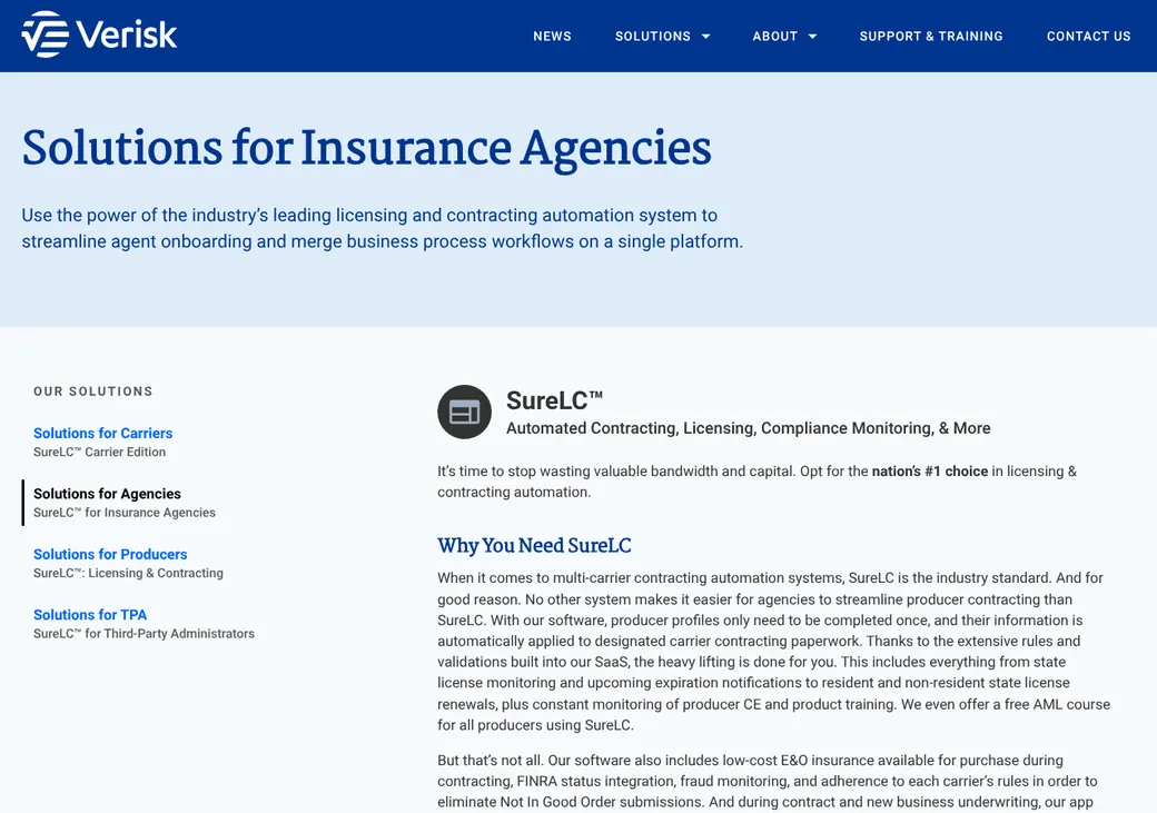 Screenshot of SureLC's product page at surancebay.com
