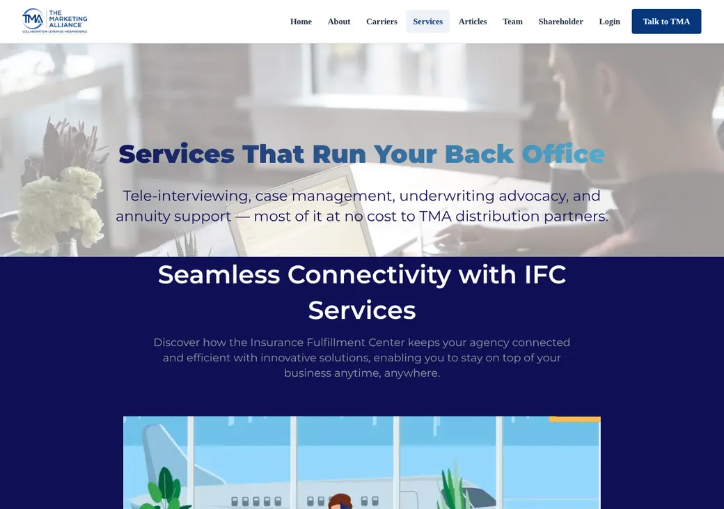 Screenshot of The Marketing Alliance's product page at themarketingallianceinc.com