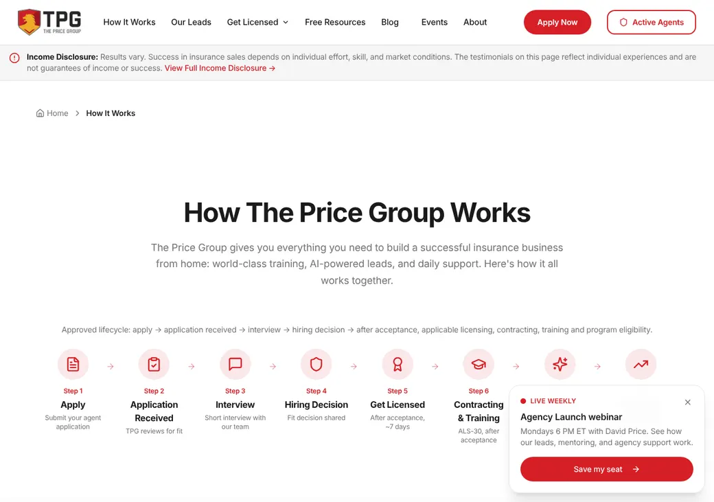 Screenshot of The Price Group's product page at thepricegroup.io