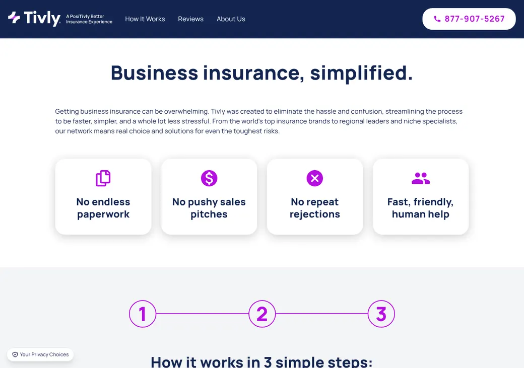 Screenshot of Tivly's product page at tivly.com