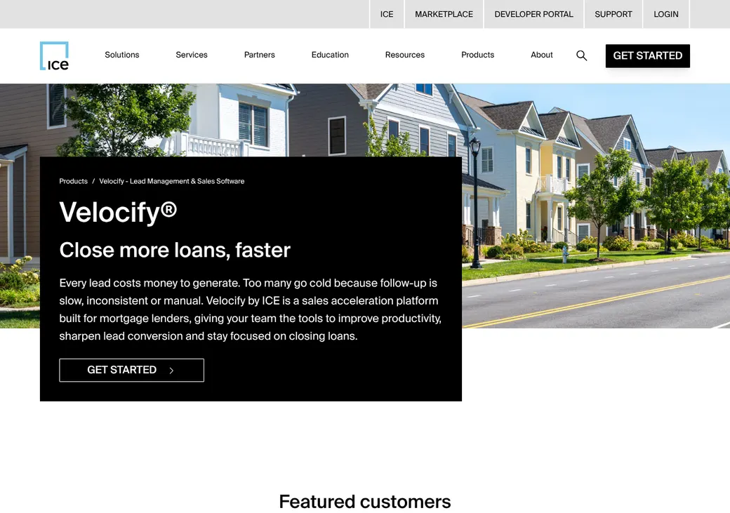 Screenshot of Velocify Dial-IQ's product page at mortgagetech.ice.com