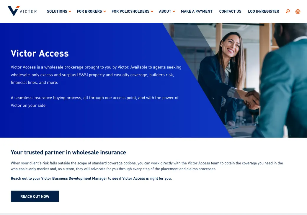 Screenshot of Victor's product page at victorinsurance.com