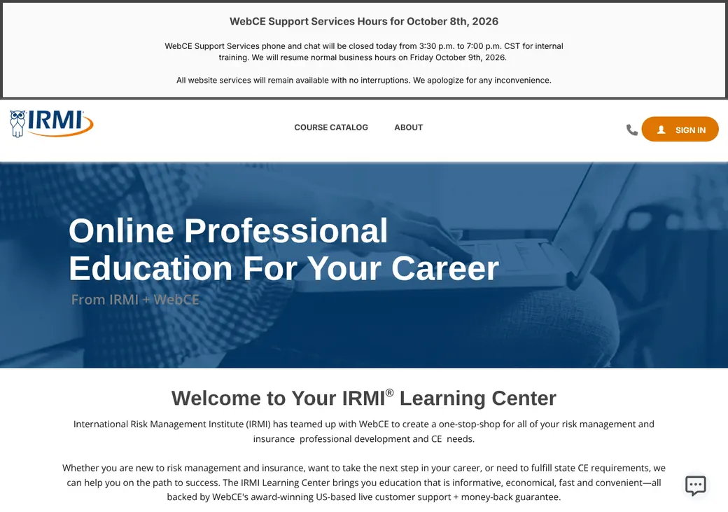 Screenshot of WebCE's home page at webce.com