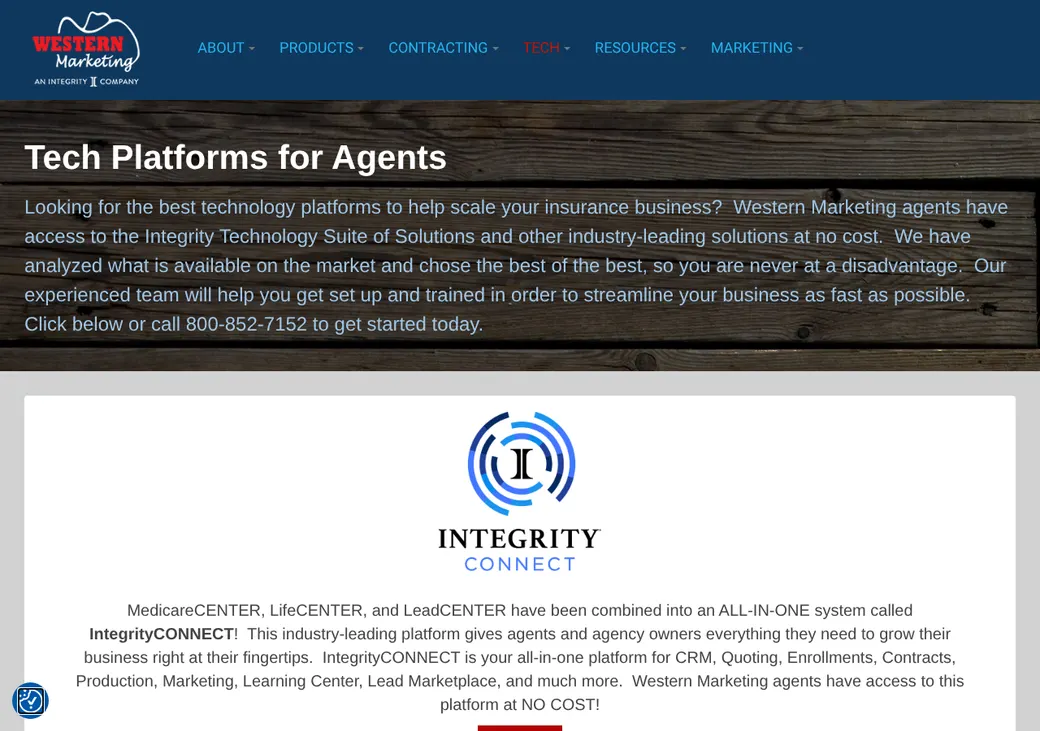 Screenshot of Western Marketing's product page at wmacorp.com