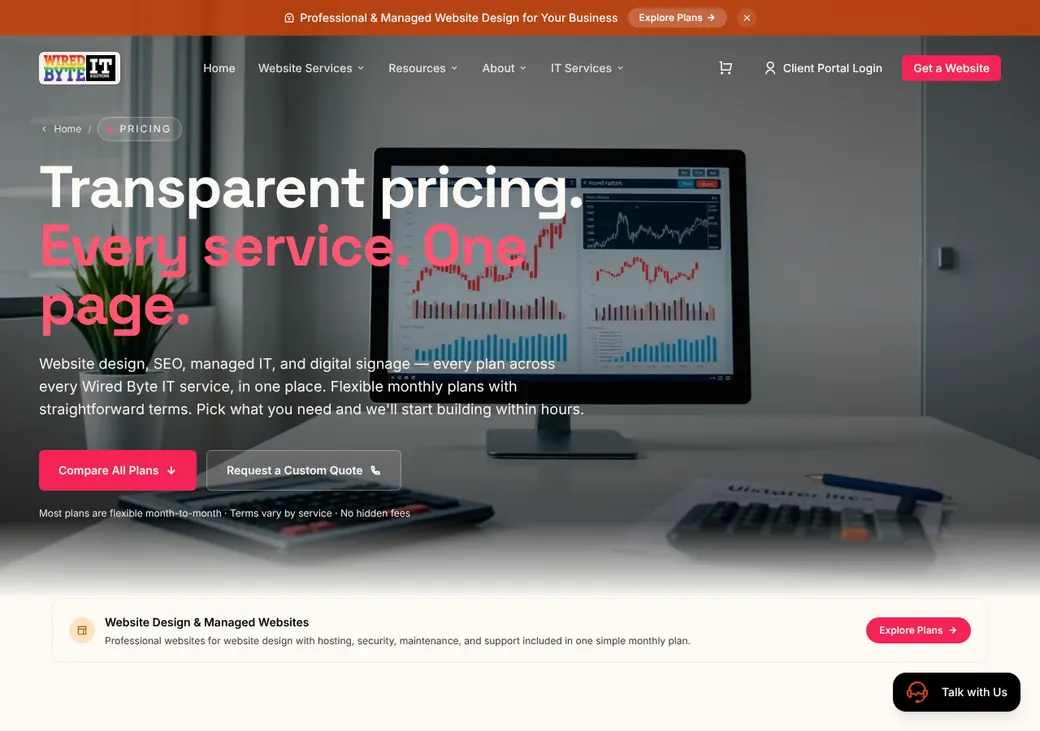 Screenshot of Wired Byte IT's pricing page at wiredbyteit.com