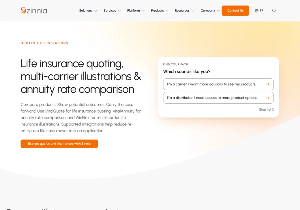 Screenshot of Zinnia's product page at zinnia.com